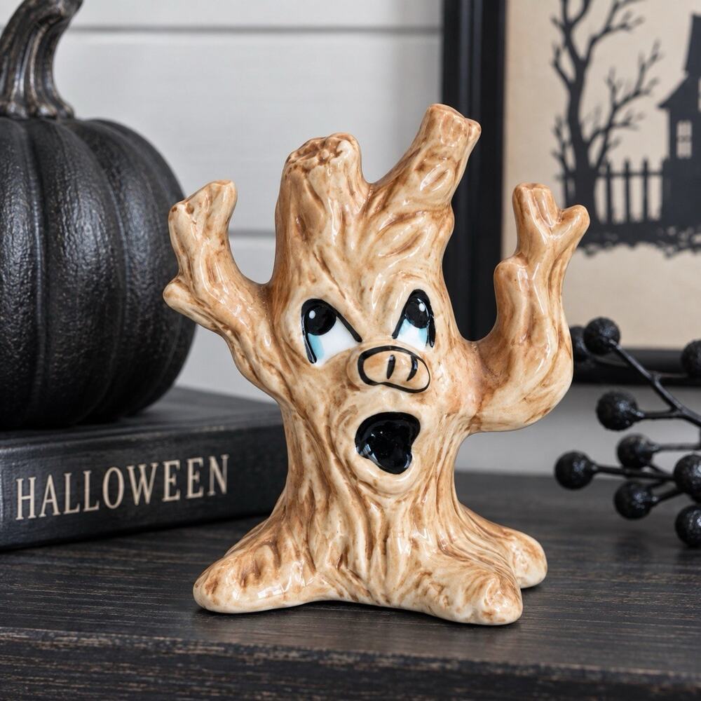 Vtg Halloween Anthropomorphic Spooky Haunted Tree Ceramic Figurine Kitsch 3in